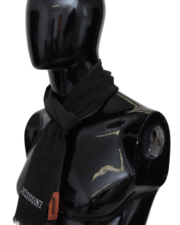 Elegant Black Wool Scarf with Embroidered Logo