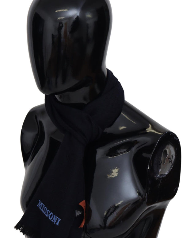 Elegant Black Wool Unisex Scarf