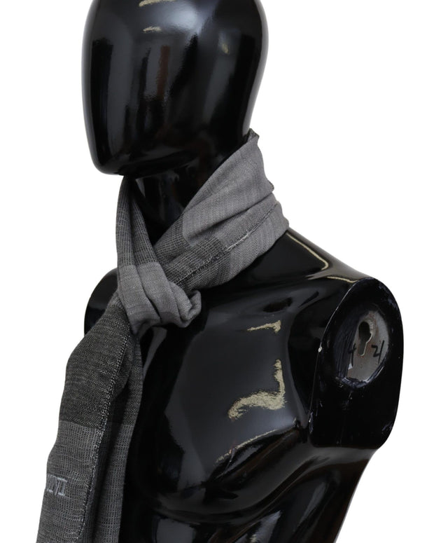Elegant Striped Wool Scarf with Logo Embroidery