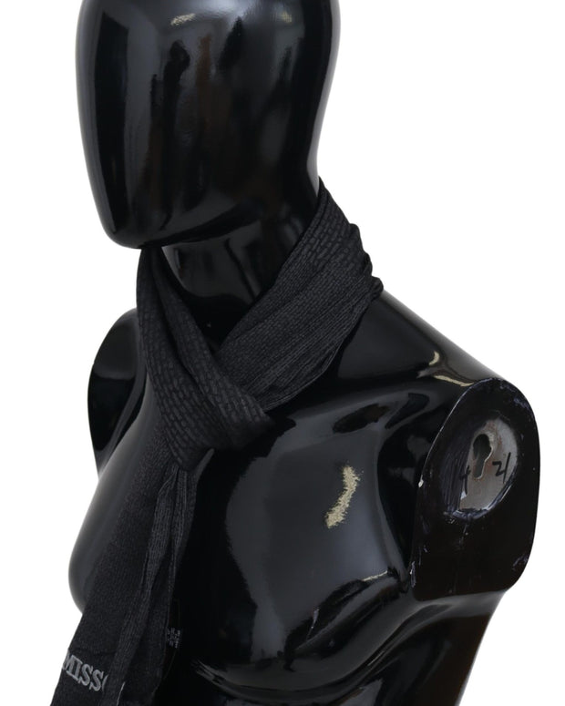 Elegant Black Wool Fringed Scarf