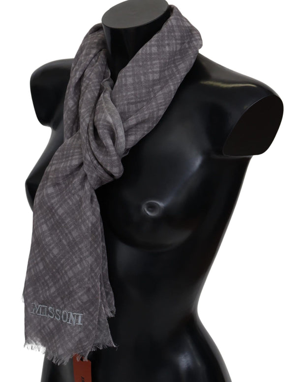 Elegant Wool Silk Blend Plaid Scarf