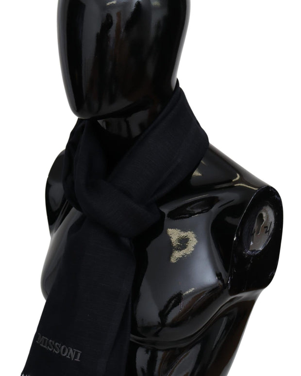 Elegant Unisex Wool Scarf with Fringes and Logo