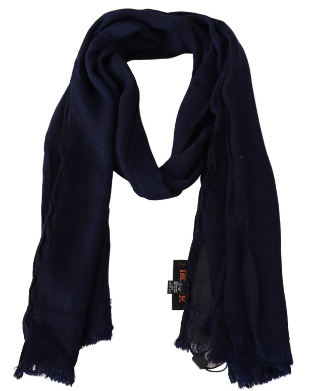 Elegant Blue Wool Scarf with Embroidered Logo