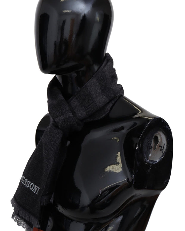 Black Striped Wool Unisex Neck Wrap Scarf
