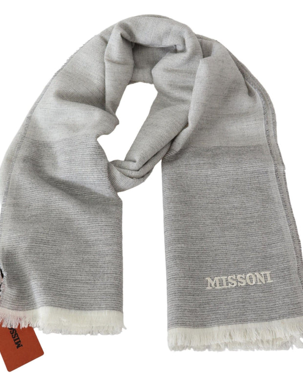 Elegant Beige Wool Scarf with Embroidery Detail