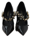 Black Leather Crystal Shoes Mary Jane Pumps