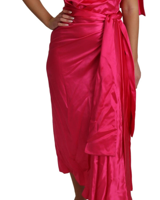 Dress Pink Fitted Cut One Shoulder Midi Dress