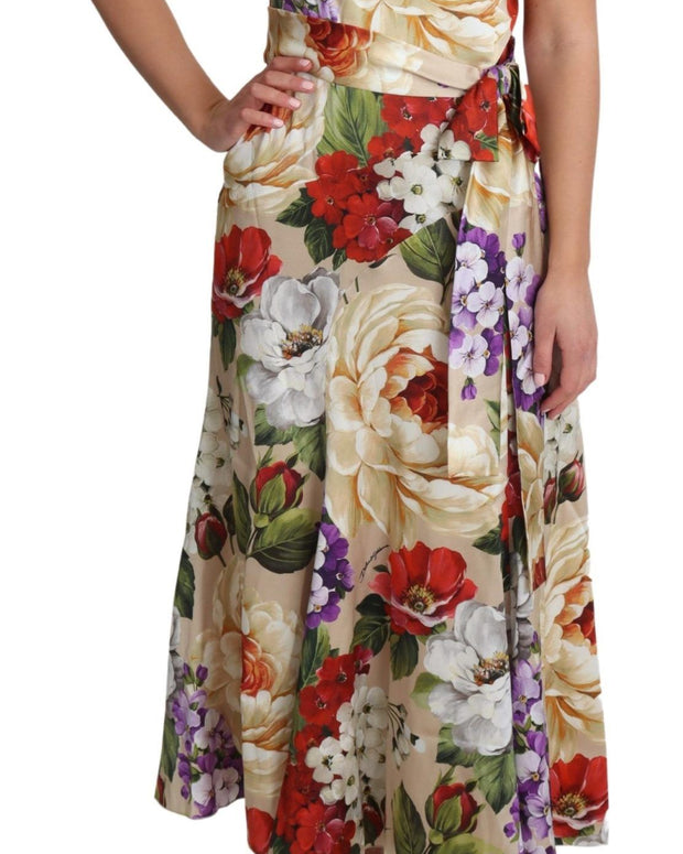Print Silk Stretch One Shoulder Dress Floral