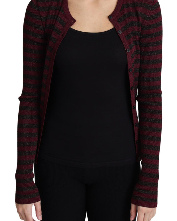 Black Red Striped Viscose Cardigan Sweater