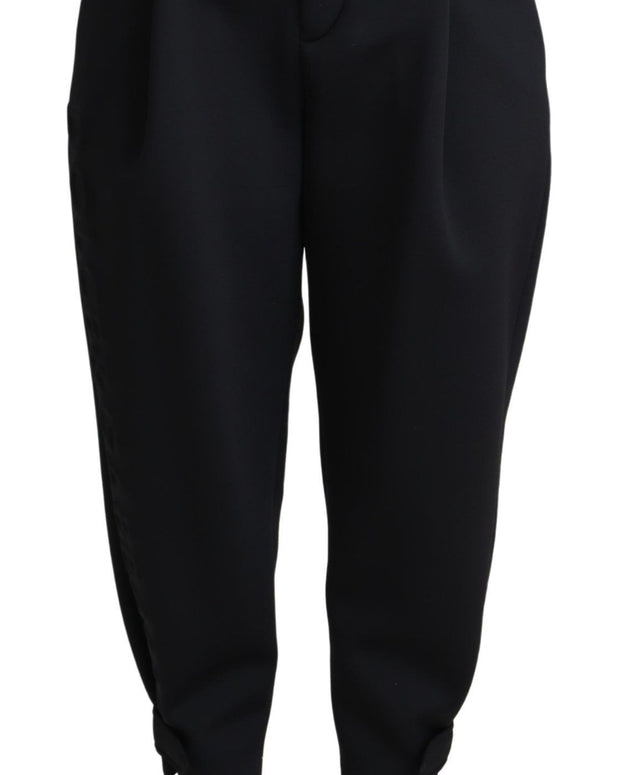 Black Cropped Dress High Waist Polyester Pants