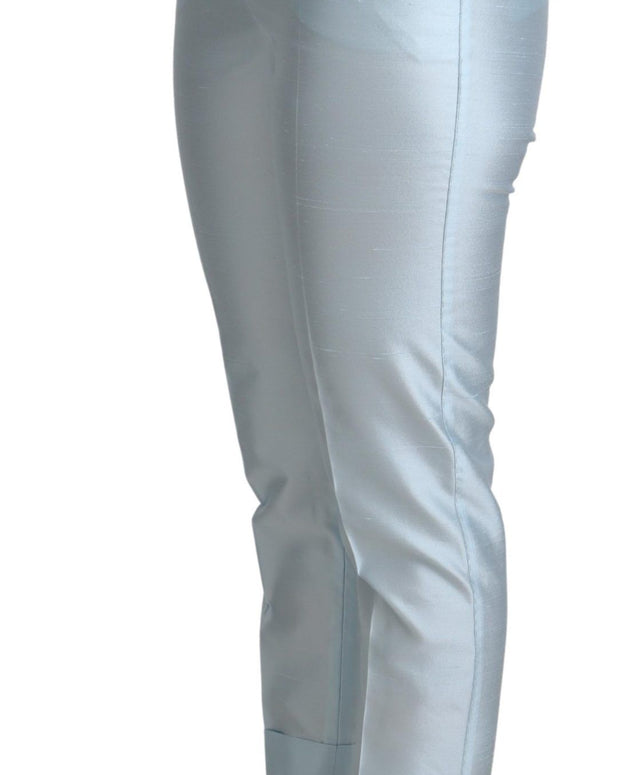 Light Blue Silk Cropped Tapered Trouser Pants