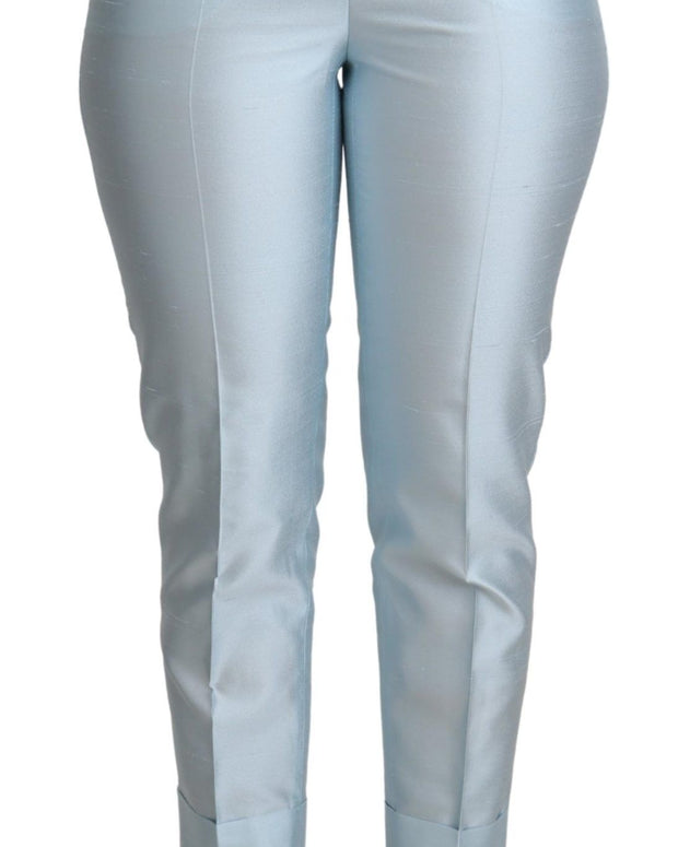 Light Blue Silk Cropped Tapered Trouser Pants