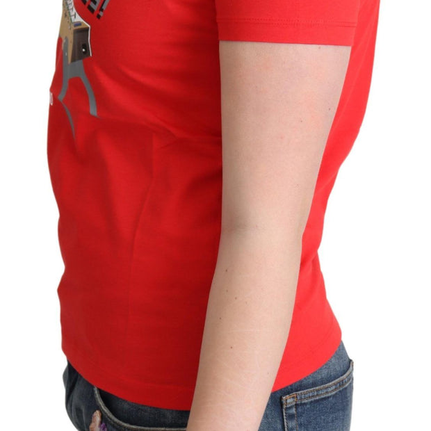 Chic Red Cotton Tee with Playful Print