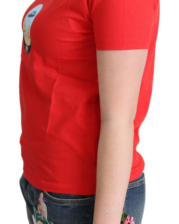 Red Printed Cotton Short Sleeves Tops Blouse T-shirt