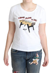 Chic Cotton Round Neck Tee with Playful Print