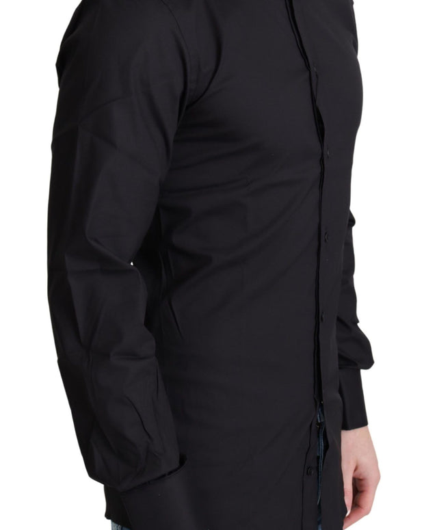 Black Cotton Blend Formal Dress Shirt