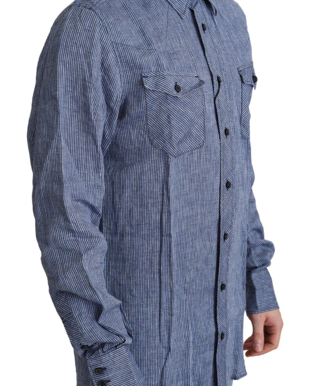 Blue Stripes Men Casual Button Down Shirt