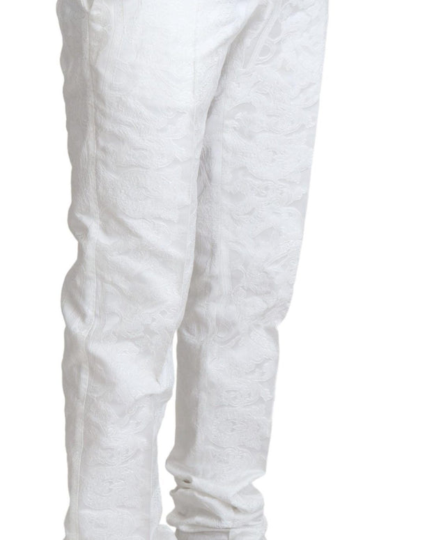 White Brocade Jaquard Dress Trouser Pants