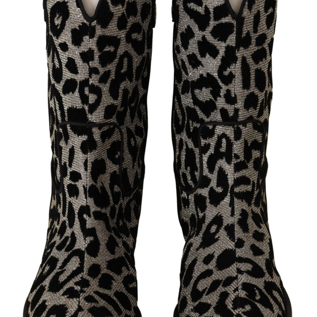 Elegant Leopard Print Mid Calf Boots