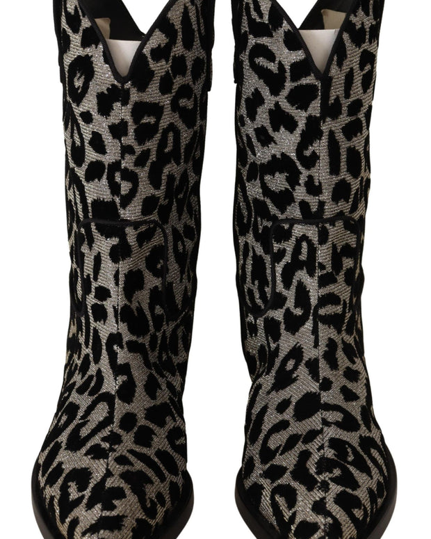 Gray Black Leopard Cowboy Boots Shoes