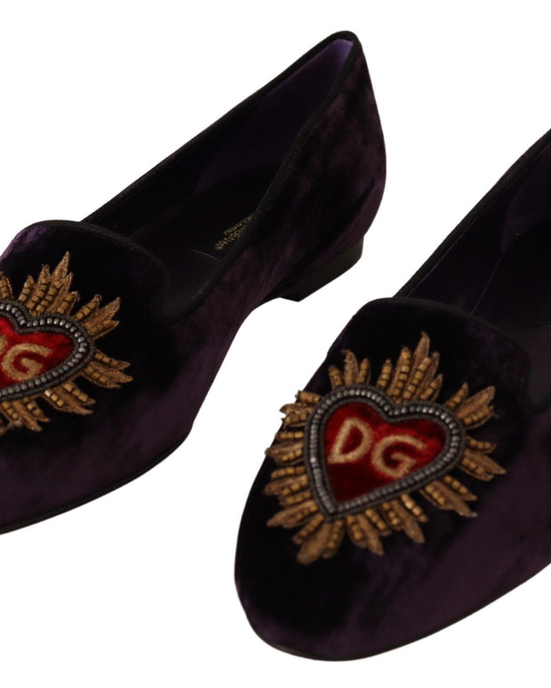 Purple Velvet DG Heart Loafers Flats Shoes