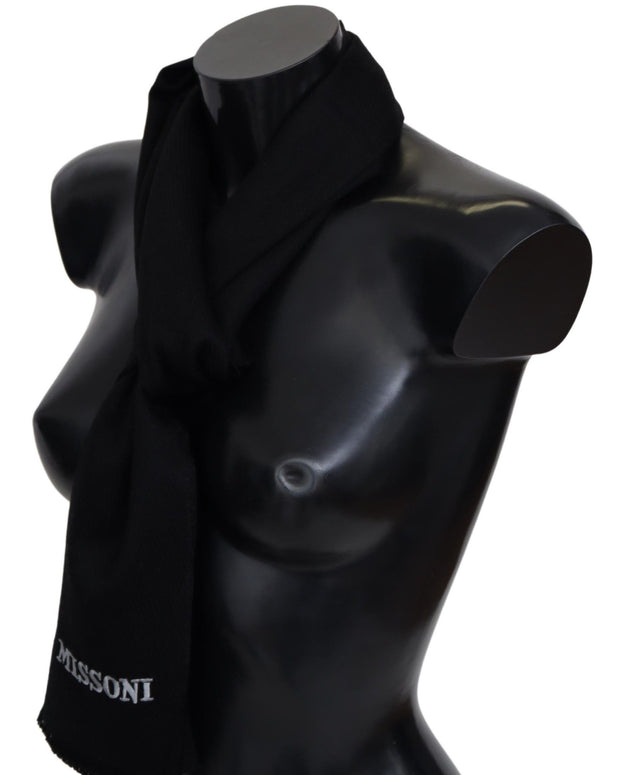 Elegant Embroidered Wool Scarf in Black
