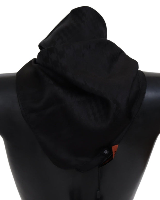 Elegant Black Wool Scarf with Logo Embroidery