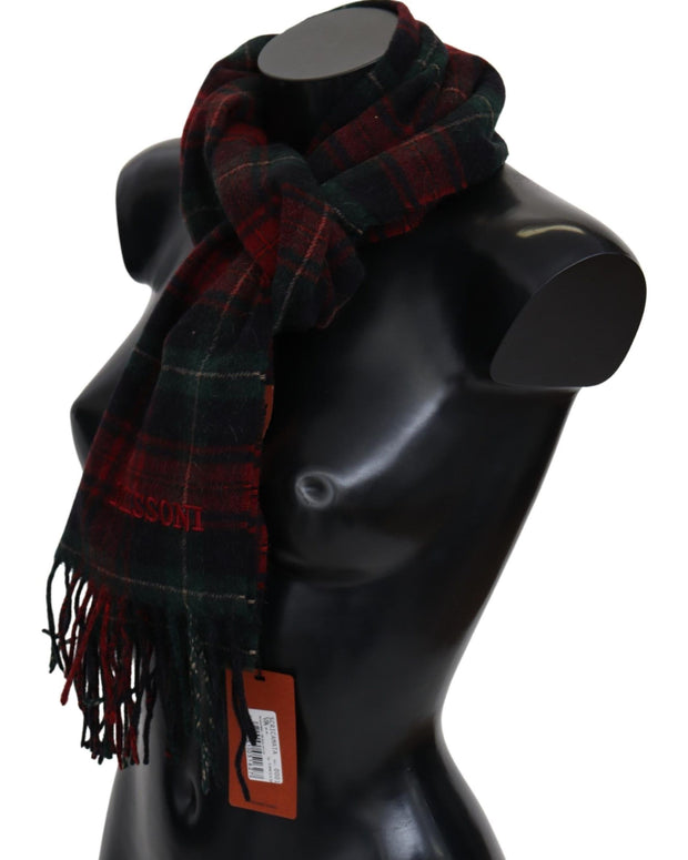Elegant Check Wool Scarf with Logo Embroidery