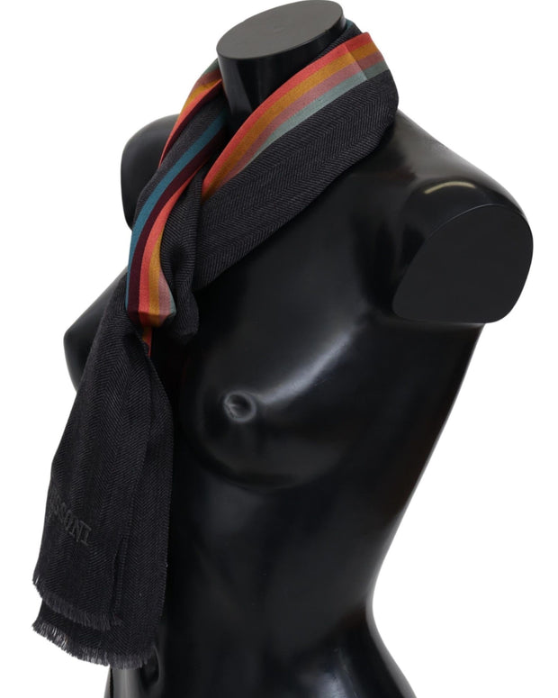 Elegant Wool-Silk Blend Striped Scarf