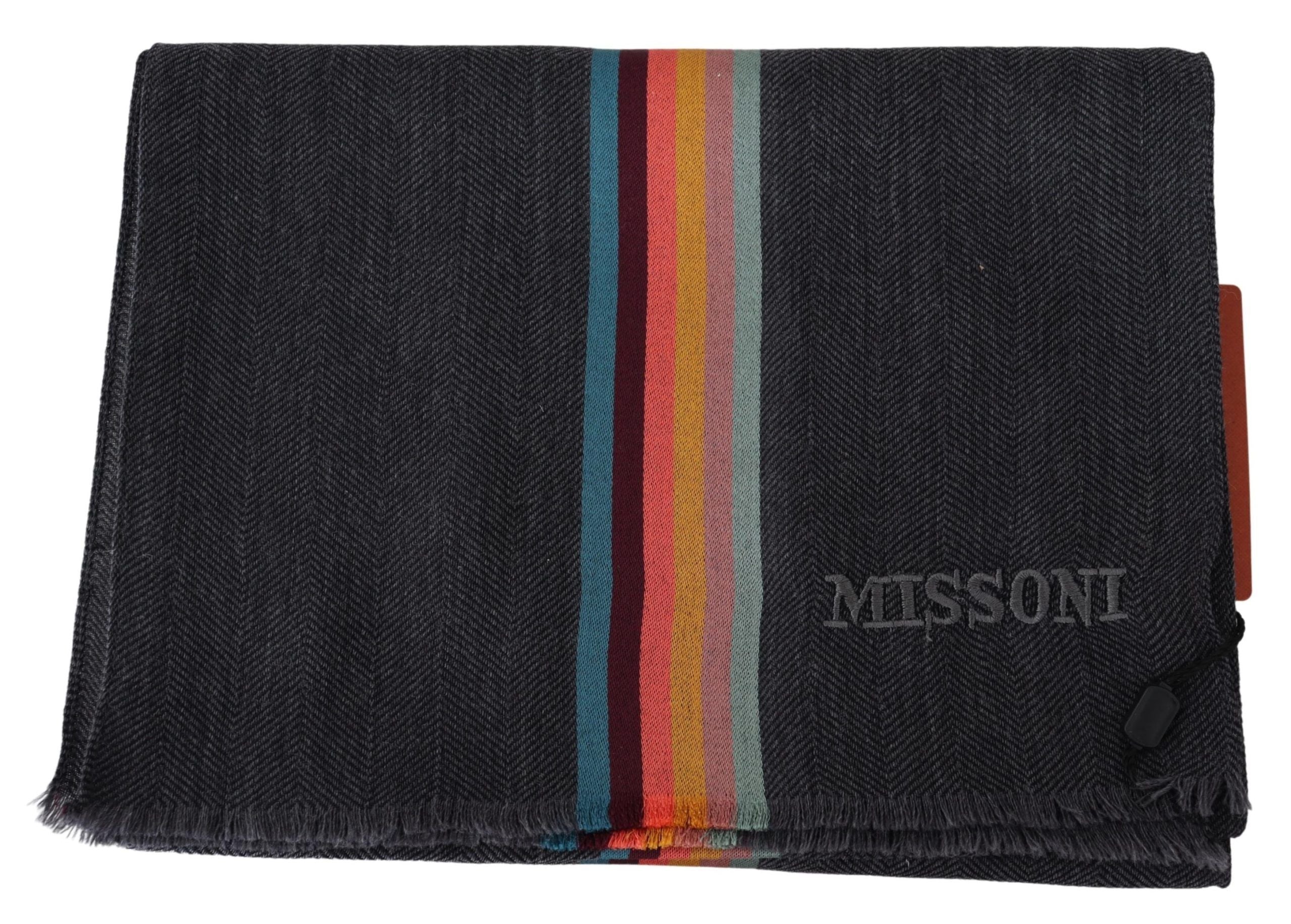 Elegant Wool-Silk Blend Striped Scarf