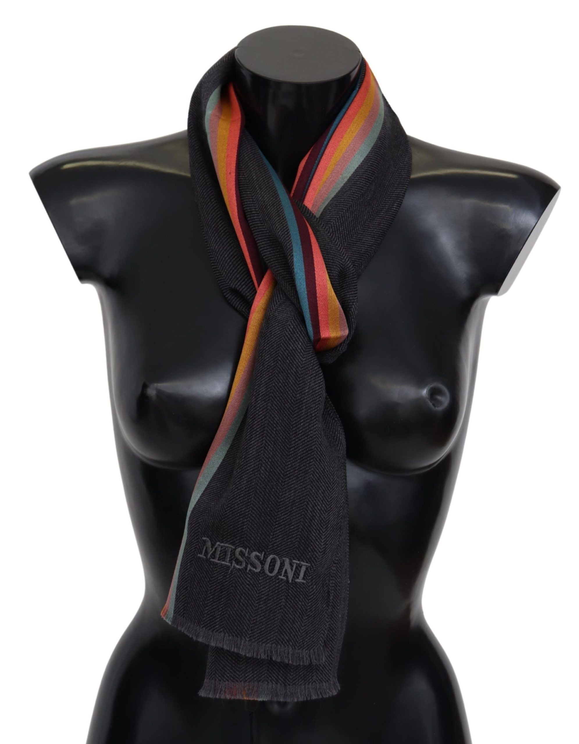 Elegant Wool-Silk Blend Striped Scarf