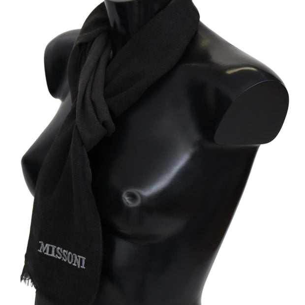 Elegant Black Wool Scarf with Fringes