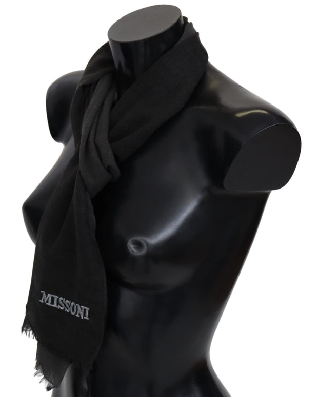Elegant Black Wool Scarf with Fringes