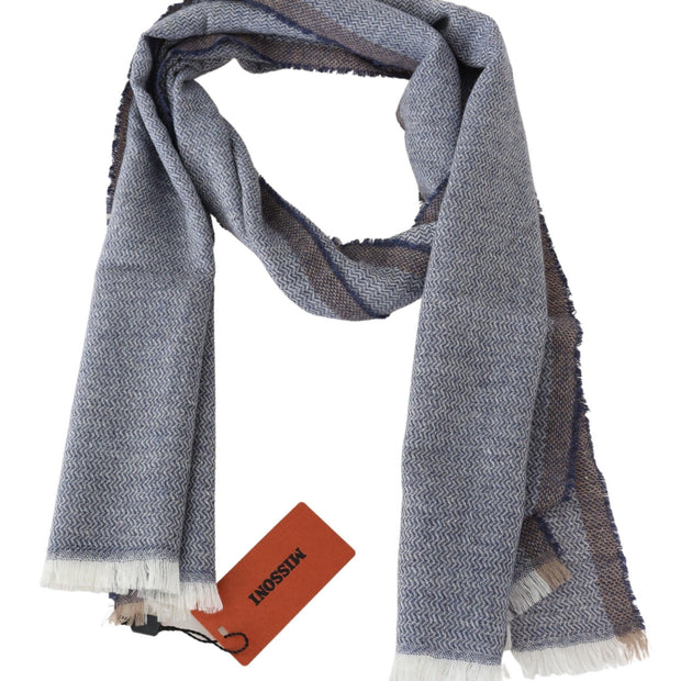 Elegant Gray Wool Scarf with Stripes and Fringes