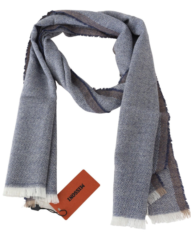Elegant Gray Wool Scarf with Stripes and Fringes