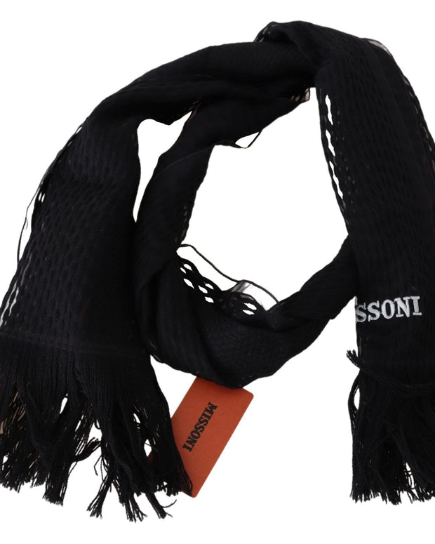 Elegant Wool Silk Unisex Black Scarf