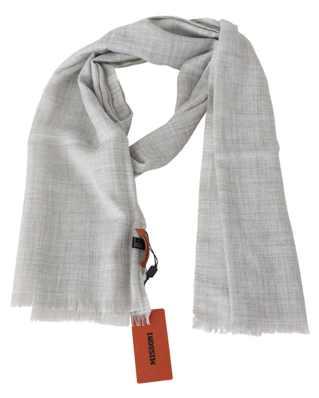 Elegant Beige Wool Silk Unisex Scarf
