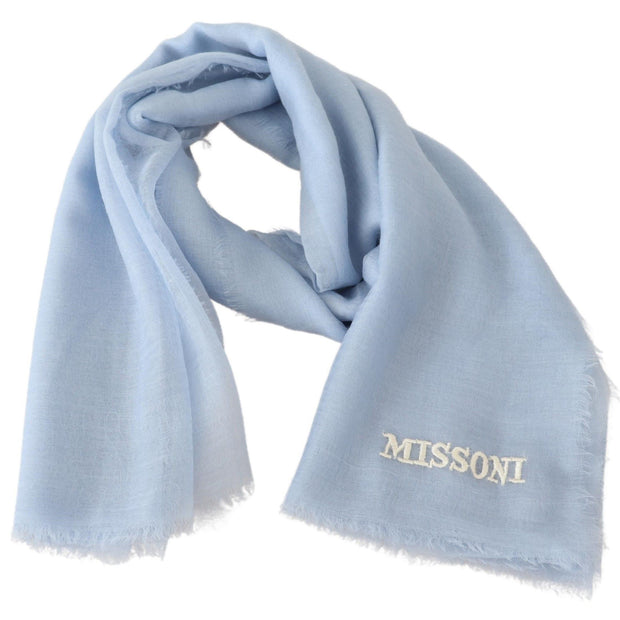 Elegant Light-Blue Cashmere Scarf with Fringes