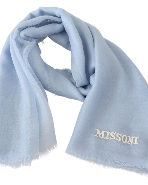 Elegant Light-Blue Cashmere Scarf with Fringes