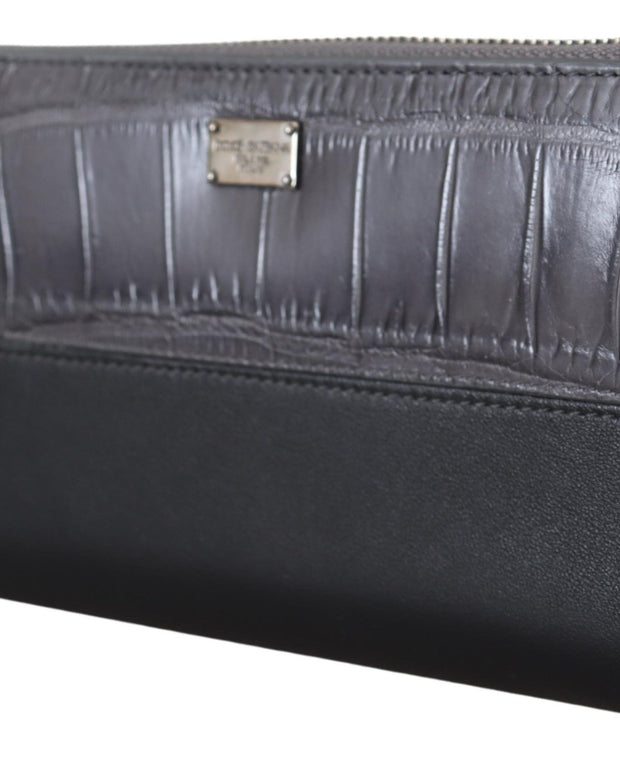 Black Zip Around Continental Clutch Leather Wallet