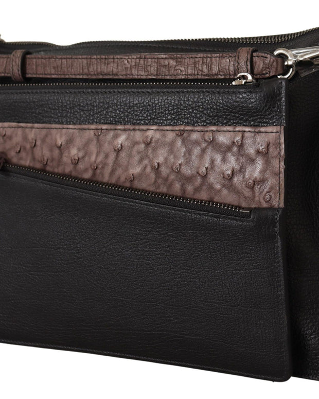 Black Exotic Leather Shoulder Sling Alta Sartoria Bag
