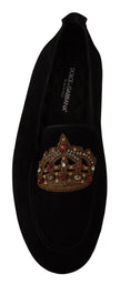 Elegant Black Leather Loafer Slides with Gold Embroidery