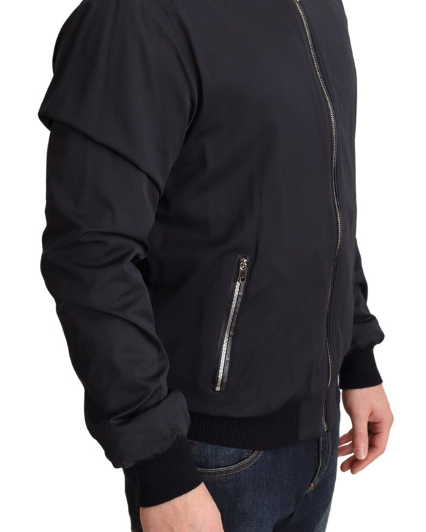 Blue Silk Coat Short Bomber Men Jacket