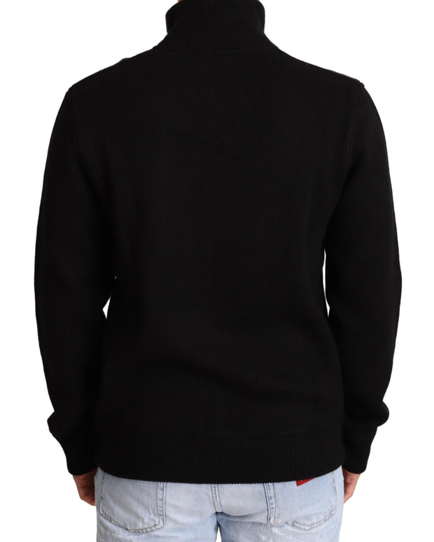 Black Cashmere Zipper Mens Sweater