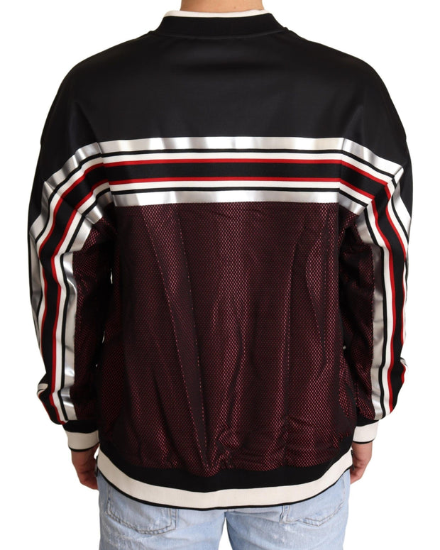 Black Red Mesh Sport Pullover Crewneck Sweater