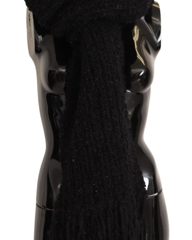 Black Virgin Wool Knitted Wrap Shawl Scarf