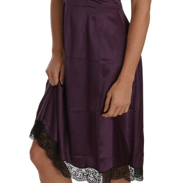 Elegant Purple Silk Lace Chemise Dress