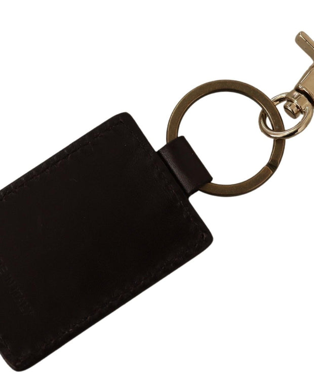Brown Leather Logo Metal Ring Hook Keychain
