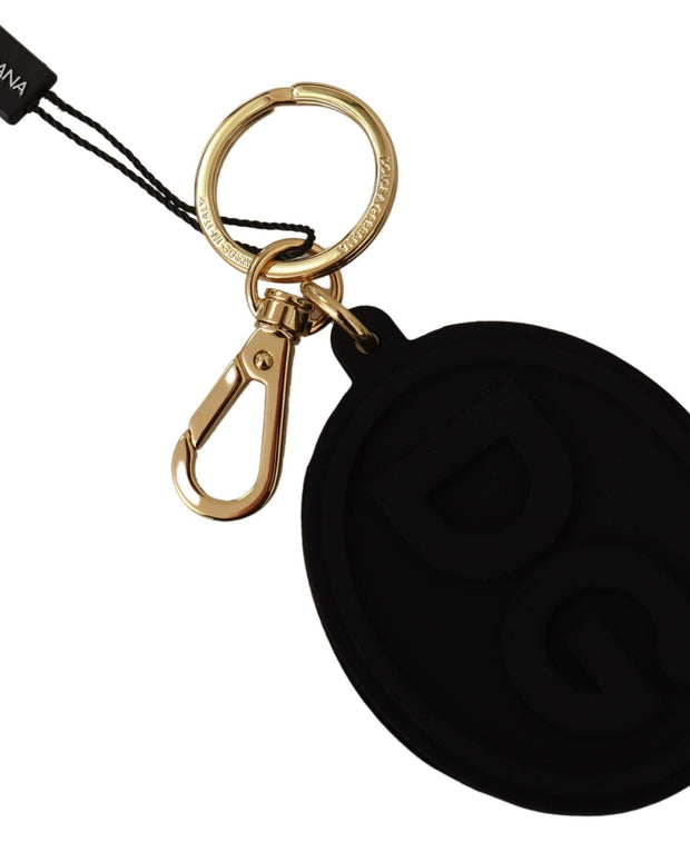 Black Rubber DG Logo Gold Brass Metal Keyring Keychain