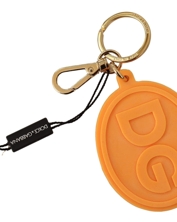 Orange Rubber DG Logo Gold Brass Metal Keychain
